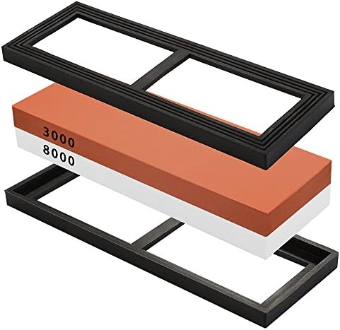 Derstone 2 Sides 3000 / 8000 Grit Knife Sharpening Stone,Whetstones Sharpening for Knives,Flattening Stone,Corundum Water Stones,Carbide Sharpener Stone with Whetstone Holder (Red / White)
