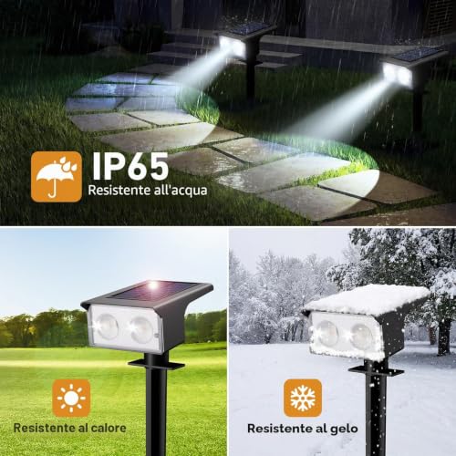 btfarm 6 x Outdoor LED Solar Spotlights, 3000 K/4500 K/6000 K, IP65 Waterproof, 2 Brightness Levels Powerful Solar Light Lamps for Backyard, Driveway, Garage Lawn