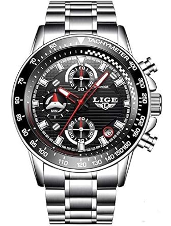 Chronograph Display Stainless Steel Band Analogue Black Dial Watch