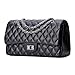 SanMario Designer Handbag Lambskin Classic Quilted Grained Double Flap Black Metal Chain Women's Crossbody Shoulder Bag Black 25.5cm/10
