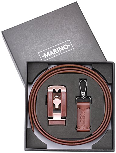 Marino Ratchet Click Belts for Men - Mens Comfort Genuine Leather Dress Belt - with Automatic Buckle, Enclosed in an Elegant Gift Box - Brown - Adjustable from 38" to 54" Waist