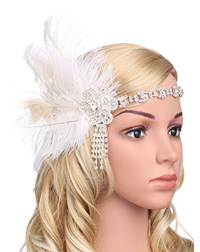 BABEYOND Flapper Headpiece 1920s Gatsby Crystal Headbands with Peacock Feather