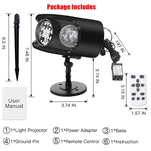 Christmas Light Projector, Bawoo 2019 Upgraded 2 in 1 Waterproof Ocean Wave LED Landscape Lights with Remote Control, 9 Moving Patterns for Indoor Outdoor Halloween Xmas Party Decorations - Thumbnail 6