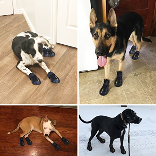 Petacc Dog Boots Water Resistant Dog Shoes for Large Dogs and Black Labrador 4 Pcs Size 7, Black