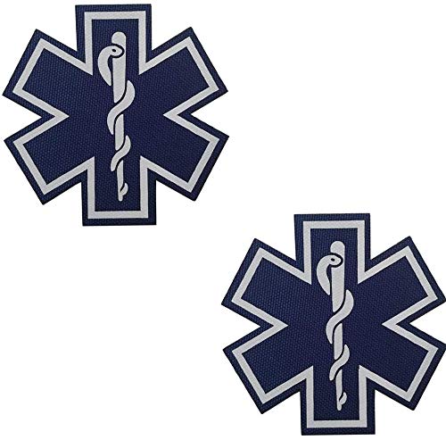 2PCS Reflective Medic Patches, EMT EMS Paramedic Medical Star of Life Embroidered Fabric Patches with Hook Loop Backing for Clothes 2.76 Inch (b)