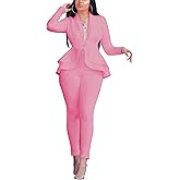 Remelon Women's Suit Sets 2 Piece Sets Sexy V Neck Business Casual Blazer Suit Pants Sets