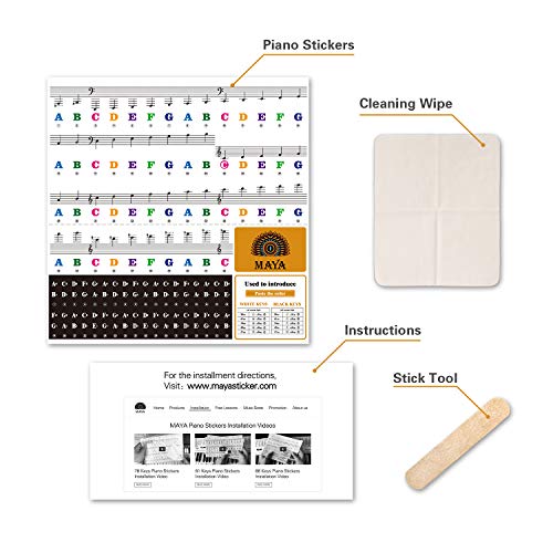 image for MAYA Piano Keyboard Stickers for 88/61/54/49/37 Key.Colorful Large Bol