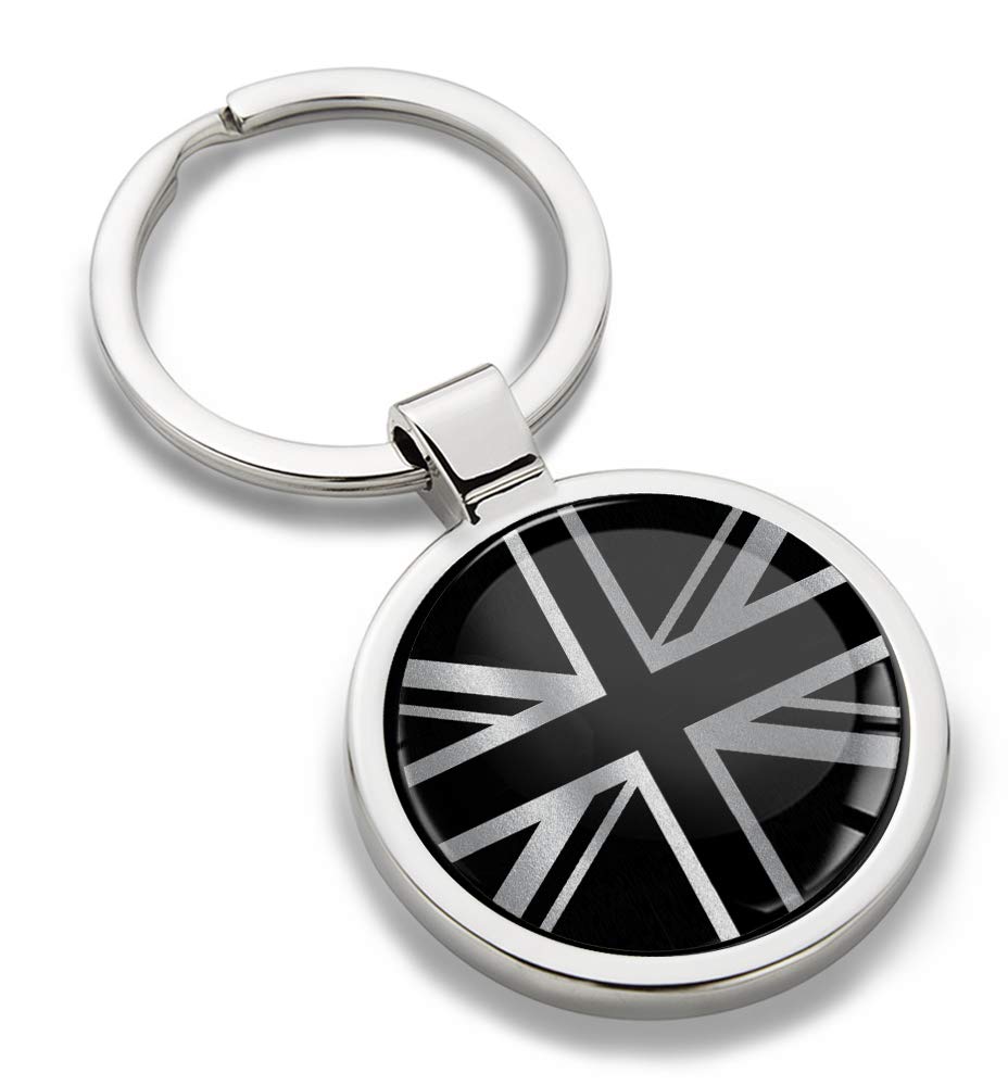 Biomar Labs Stainless Steel Metal Keychains Country Flag National Flags Design Durable Premium Accessory Car House Keys Backpack Gift Travel Souvenir (England UK GB Flag in Silver-Black KK 277)