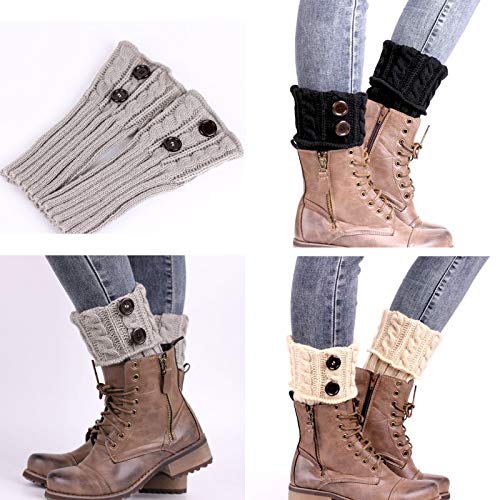 beifon 3 paar beenwarmers voor dames, gebreide beenwarmers, warme wintergebreide beenwarmers, korte knopen, beenwarmers… - Image 4