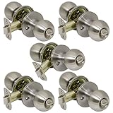 5 Pack of Pro-Grade Round Ball Privacy Bed Bathroom Door Knobs Handles, Satin Nickel