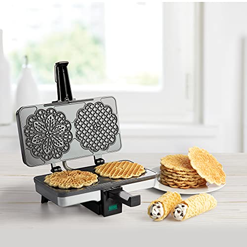 Pizzelle Maker- Nonstick Electric Baker Press Makes Two 5-Inch Cookies at Once- Recipe Guide Included- Fun Baking Supplies for Party- Italian Dessert Treat Making Made Easy- Housewarming Gift for Her