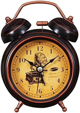 Foyou 3 Inch Mini Analog Quartz Non Ticking Metal Twin Bell Alarm Clock with Nightlight and Loud Sound ( Gramophone )