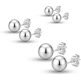 Set of 3 Pairs 925 Sterling Silver Lightweight Ball Post Stud Earrings for Women Teen
