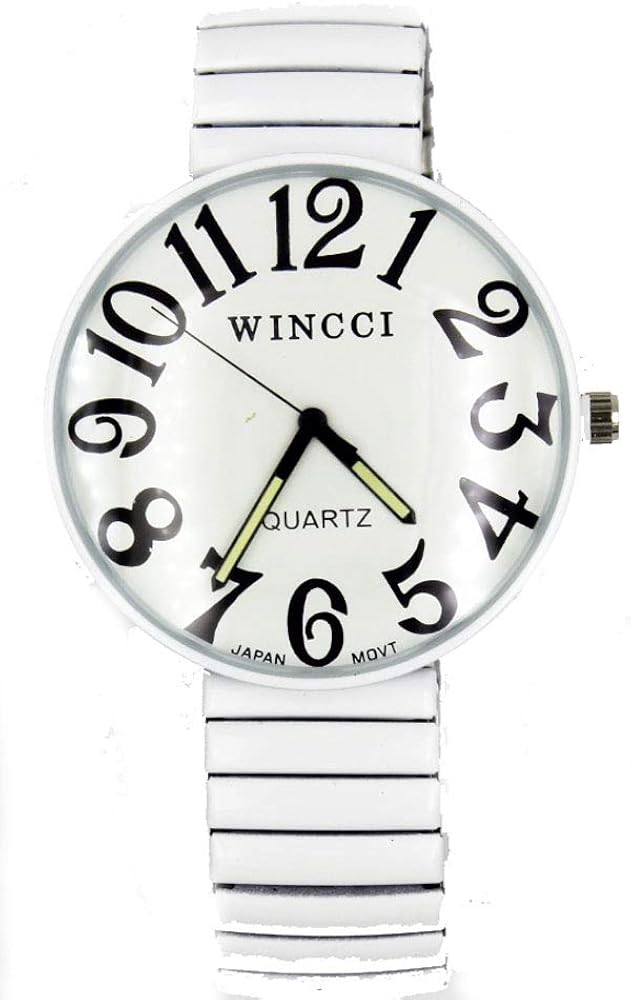 Ladies Super Large Face Stretch Band Easy to Read WatchWhite Amazon