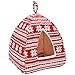 Hollypet Self-Warming 2 in 1 Foldable Comfortable Triangle Cat Bed Tent House, Red Snowthumb 1
