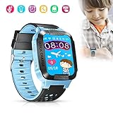 Hizek Smart Watch for Kids, GPS Tracker with SIM Calls Wireless Anti-Lost SOS Bracelet Children Girls Boys Holiday Birthday Gifts for iPhone Android Smartphone Blue