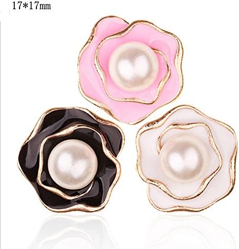 20 Pcs Buttonsn Pearl Flower Rhinestone Diy Craft Embellishment For Wedding Clothes Hair Accessories Gift Decor No Hole Sewing Widding 17x17mm (Black)