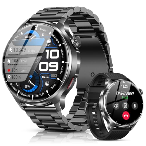 SLOKSFil Men's Smartwatch with Bluetooth Calls, 1.52 Inches HD Smart Fitness Watch with 1000 mAh 24/7 Heart Rate Monitor SpO2 Sleep 110+ Sport Waterproof IP68 for Android iOS (Steel Black)