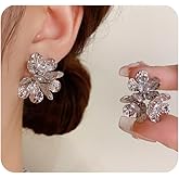 Rhinestone Flower Stud Earrings,Small Crystal Cluster Flower Earrings,Cubic Zirconia Floral Earrings for Women