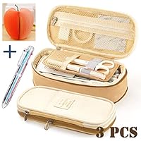 Ehope Big Capacity Pencil Pen Case Office College School Large Storage High Capacity Bag Pouch for Student Adult Teen Gift -Includes 1PCS Sticky Note and 1PCS Multicolor Ballpoint Pens（Khaki）
