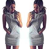 START 2016 Women Summer Casual Gray Sleeveless Hoody Dress