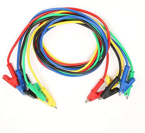 DollaTek Crocodile Clips Cable, 5pcs Electronic Test Leads Kit 4mm Banana Plug Safety Soft Silicone Wire Stack Test Lead 14AWG Extension Cable Multimeter Test Cable Set