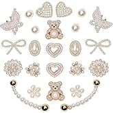 Cwmniily 24 Pcs Shoe Charms Curved Pearl Chains for Women Bear Bow Clog Shoe Decoration Charms Rhinestone Shoes Charms Bling Cute Decor for Party Birthday Valentines Day Gifts