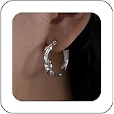 Iaceble Boho Hammered Hoop Earrings Silver Hoop Stud Earrings Chunky Circle Hoop Earrings Open C Shape Earrings Exaggerated Geometric Earrings Jewelry for Women