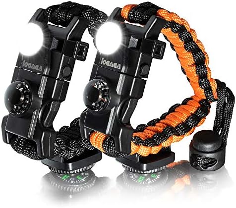 Survival Paracord Bracelet, The Ultimate Tactical Survival Gear with SOS LED Light, Bigger Compass, Whistle, Fire Starter, Thermometer for Camping Hiking Outdoors