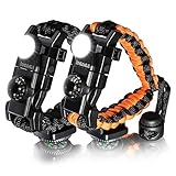 LOGAGA Survival Paracord Bracelet, The Ultimate Tactical Survival Gear with SOS LED Light, Bigger Compass, Whistle, Fire Starter, Thermometer for Camping Hiking Outdoors - Set of 2