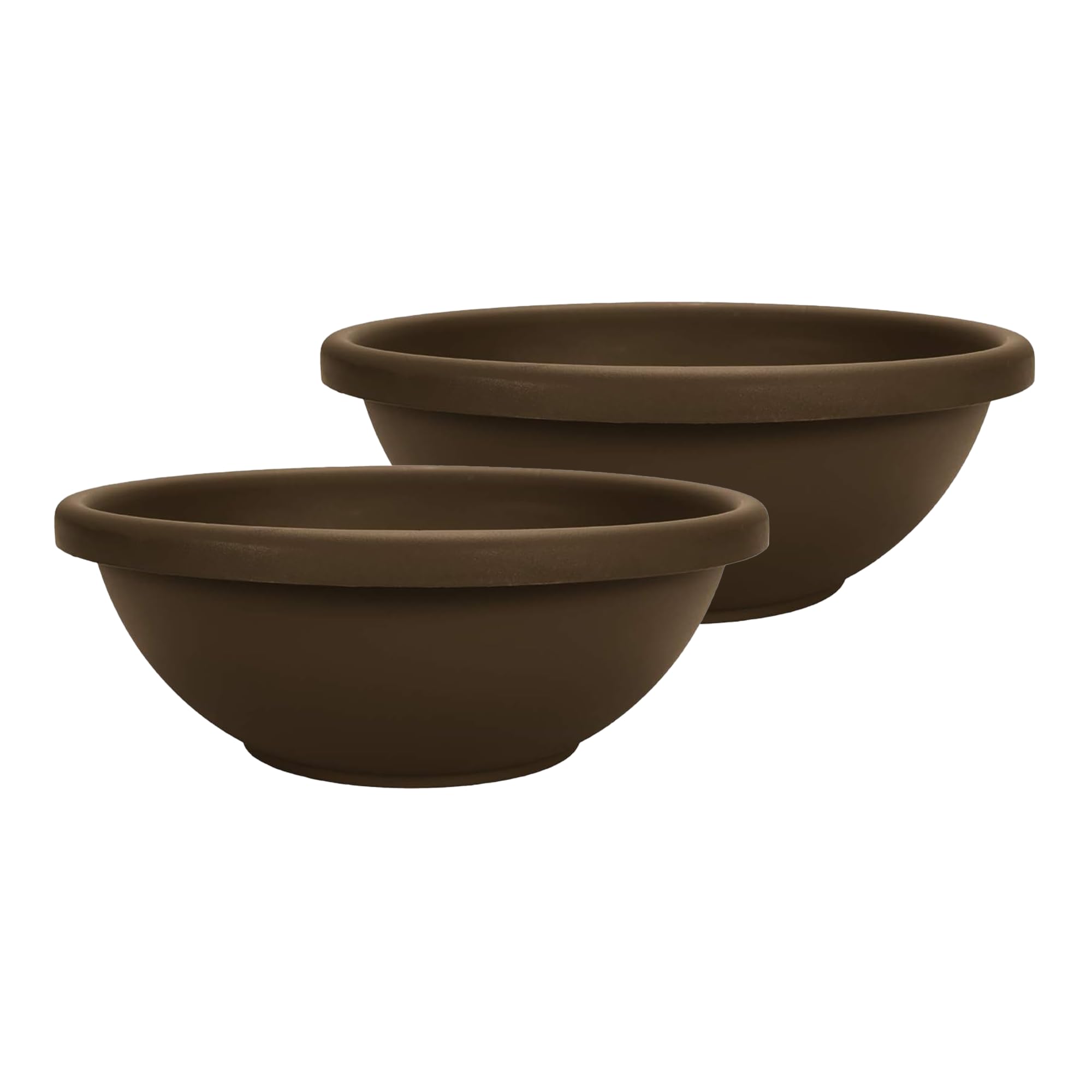 Photo 1 of The HC Companies Shallow Planter with Drainage - Contemporary Garden Bowl Planter for Flowers, Herbs & More - Round Succulent Planter Pot for Indoors and Outdoors (15.5" Chocolate, Pack of 2)