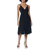 Dress the Population Women's Alicia Plunging Mix Media Sleeveless Fit and Flare Midi Dress