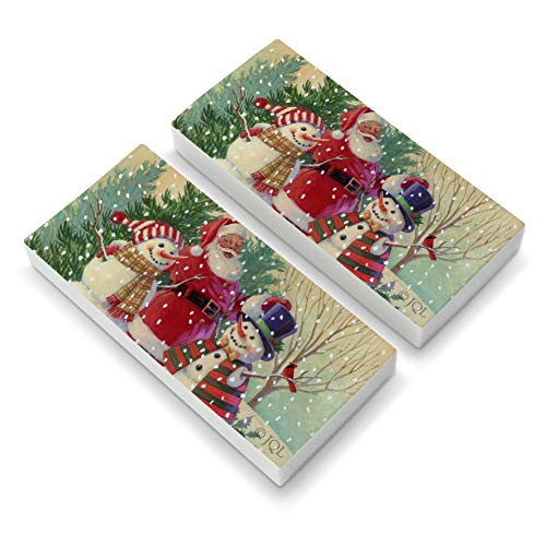 Christmas Holiday Santa Snowman Friends Eraser Set of 2
