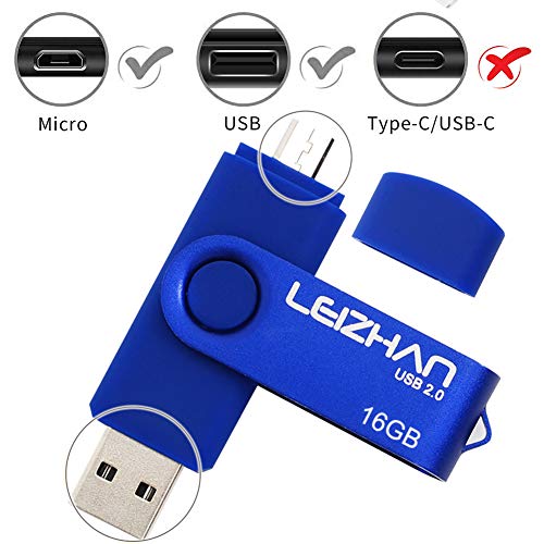 LEIZHAN Flash Drive 128 gb USB Drive OTG Android Phone Pen Drive Pendrive USB 2.0 Memory Stick for Samsung Galaxy, Xiaomi,LG,Sony, One-Plus,HTC, Meizu Blue