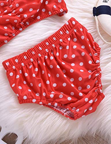 image for Menglang Baby Girl Swimsuit Ruffle Red Dot Top and Bikinis Skirt Headb