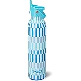 Swig Life 26oz Insulated Water Bottle, Travel Water Bottle with Straw and Lid, Cup Holder Friendly Bottles, Stainless Steel 26 oz Tumbler, Reusable Lid (Glacier Stripe)