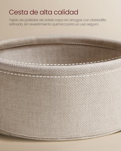 Coleção LILEA - Mesa de Cabeceira, Mesa Redonda com Tomadas de Alimentação, Cesto de Tecido, Espaçosa, Mesa de Cabeceira, Estilo Moderno, Branco Mate e Castanho Camel LET228W02