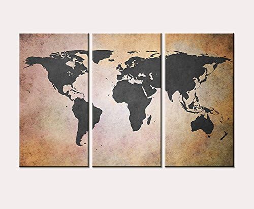 3-piece "Retro World Map" Pictures Printing Wall Art Decor for Home Canvas Painting (Frame: NO) (40cmx80cmx3pcs)