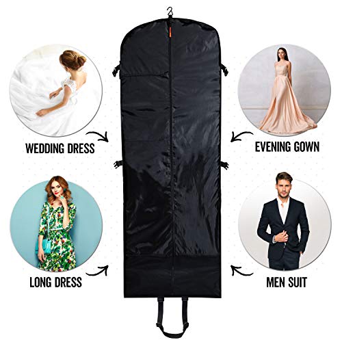 66 In Premium Trifold Garment Bag for Travel | Extra Long Women Dress, Men Suit, Wedding and Formal Gown | Hanging, Breathable, Foldable, 7 Pockets, Full Length Airplane Traveling Carry On for Clothes