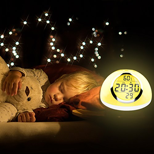 Sunrise Alarm Clock, Kids Alarm Clock, [2018 New] Wake-Up Light Digital Clock 6 Nature Sounds with Gesture Sensing and Snooze Function for Bedrooms, Kids, Heavy Sleepers (White) - Thumbnail 6