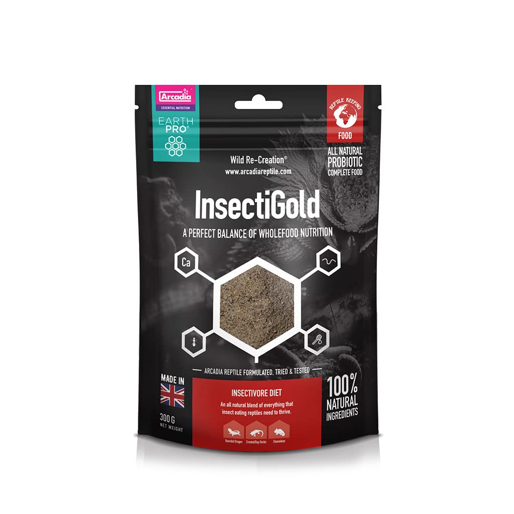 Arcadia - EarthPro-InsectiGold - 300g - Dry Ingredients - Easy To Use - 100% Natural Ingredients - Full of Vitamins & Minerals - Suitable For Insectivores & Omnivores