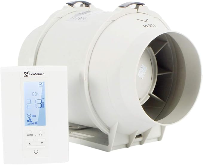 Hon&Guan Extractor Inline Duct Fan with Humidistat & Timer Bathroom