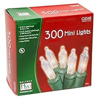 Noma/Inliten 48150-88 Holiday Wonderland Clear Green Wire Christmas Mini Light Set, 300 Count