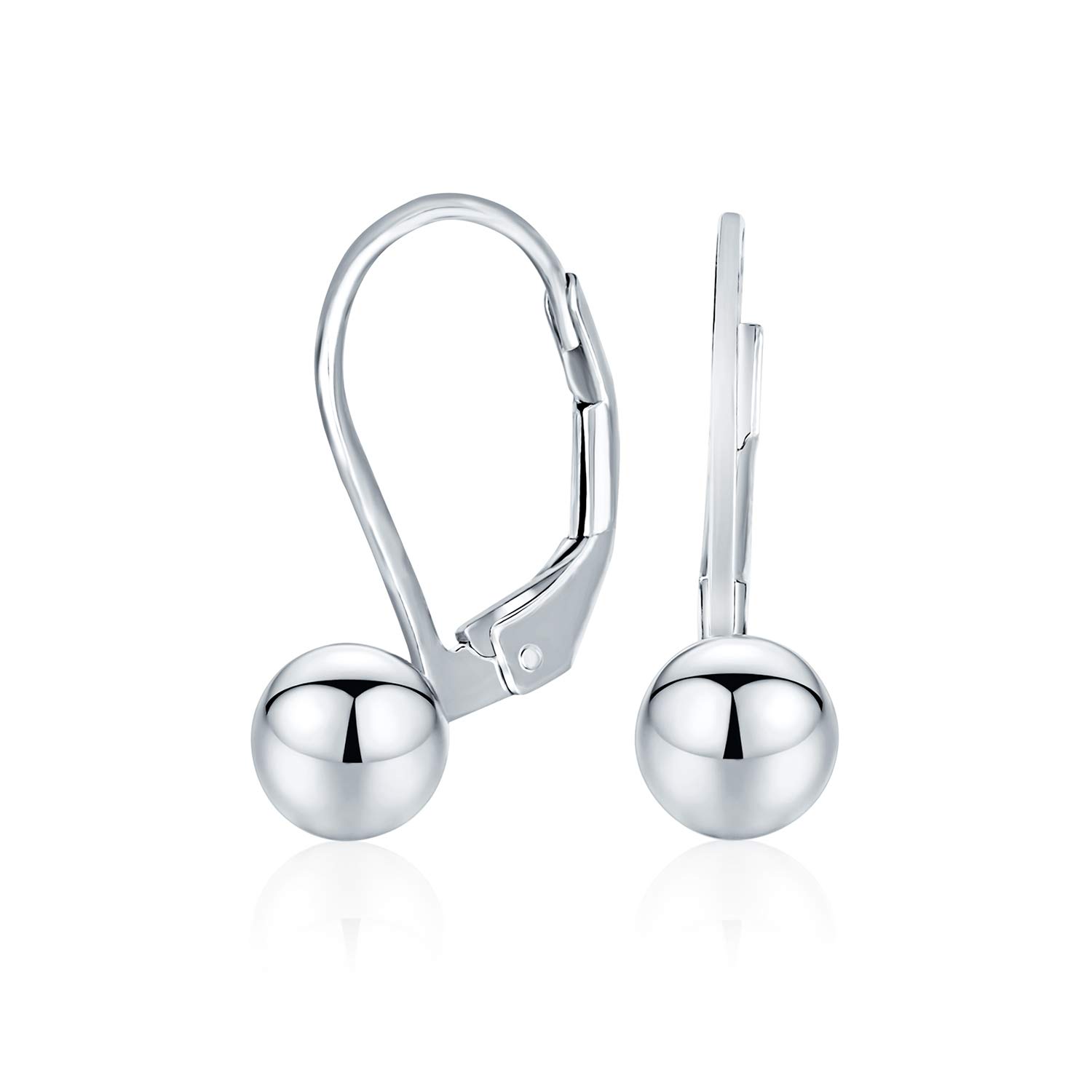 Classic Simple Basic Dangling Lever back Round Bead Ball Drop Earrings For Women .925 Sterling Silver 6MM