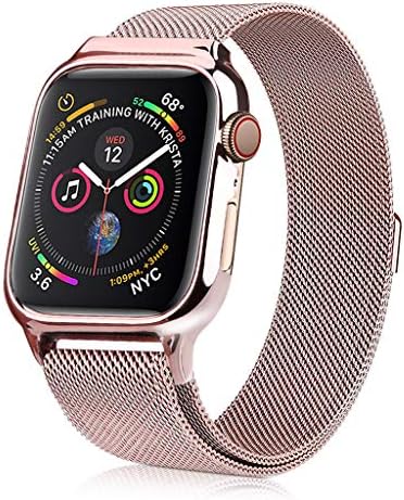 SIXRARI for Watch Band with Case 40mm,Mesh Metal Loop Stainless Steel Bands with Magnetic Closure & PC Protective Cover Frame Adjustable Strap Replacement for Iwatch Series 4 - Pink