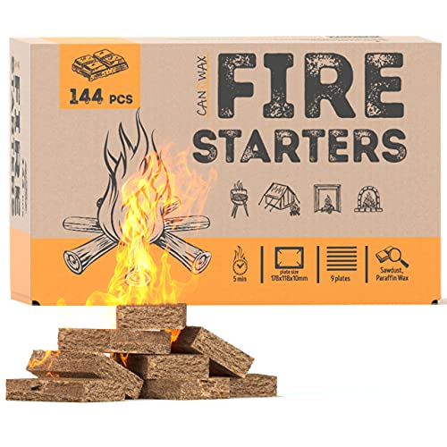 CANDWAX Fire Starters for Campfires 144 pcs Waterproof Charcoal Fire Starter Fire Starter