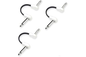 M MAKA Flat Low Profile Guitar Patch Cable 4 inch for Effects Pedals, 1/4 inch Right-Angle, White, 3-Pack