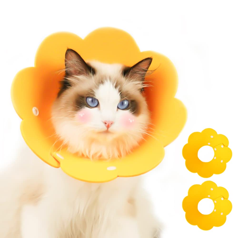 Pet cone collar Cat cone rehabilitation soft collar used to prevent pets from biting the injured or surgical site adjustable collar (Yellow, M-Neck:8.3-9.9in-Style3-1PCS)