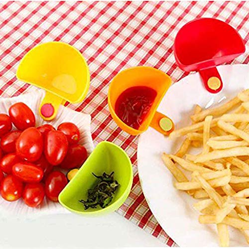 Upgrated 4Pcs 7.5x5x4.5CM Dipping Saucer with Clips Set, Kitchen Dining Room Soy Sauce Dishes, Seasoning Dish Small for Party BBQ Buffet