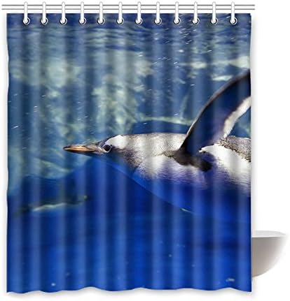 Shower Curtain- 100% Fabric Polyester Shower Curtain- Shower curtains Bathroom Waterproof with 12 Hooks, Penguin 72" x 72" Inches